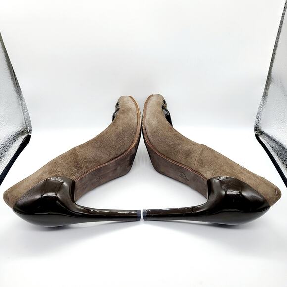 Vintage Proenza Schouler Brown Suede Patent Leather Cut-out Heels Women's Sz 8.5 - Picture 4 of 11